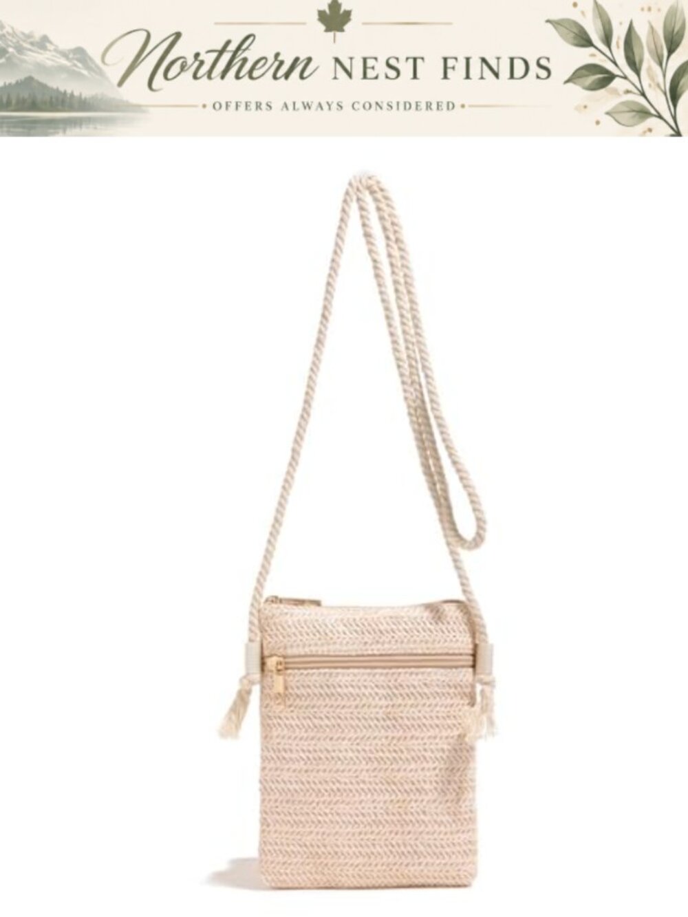 Straw Crossbody Bag for Women Small Purse 2 Zipper Pockets Adjustable Strap